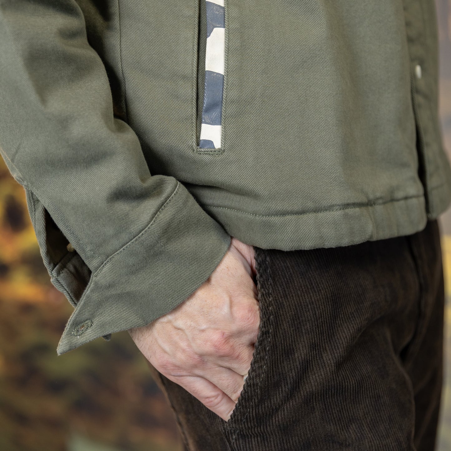 Bear+Lion Explorer Jacket pocket and cuff detail on model