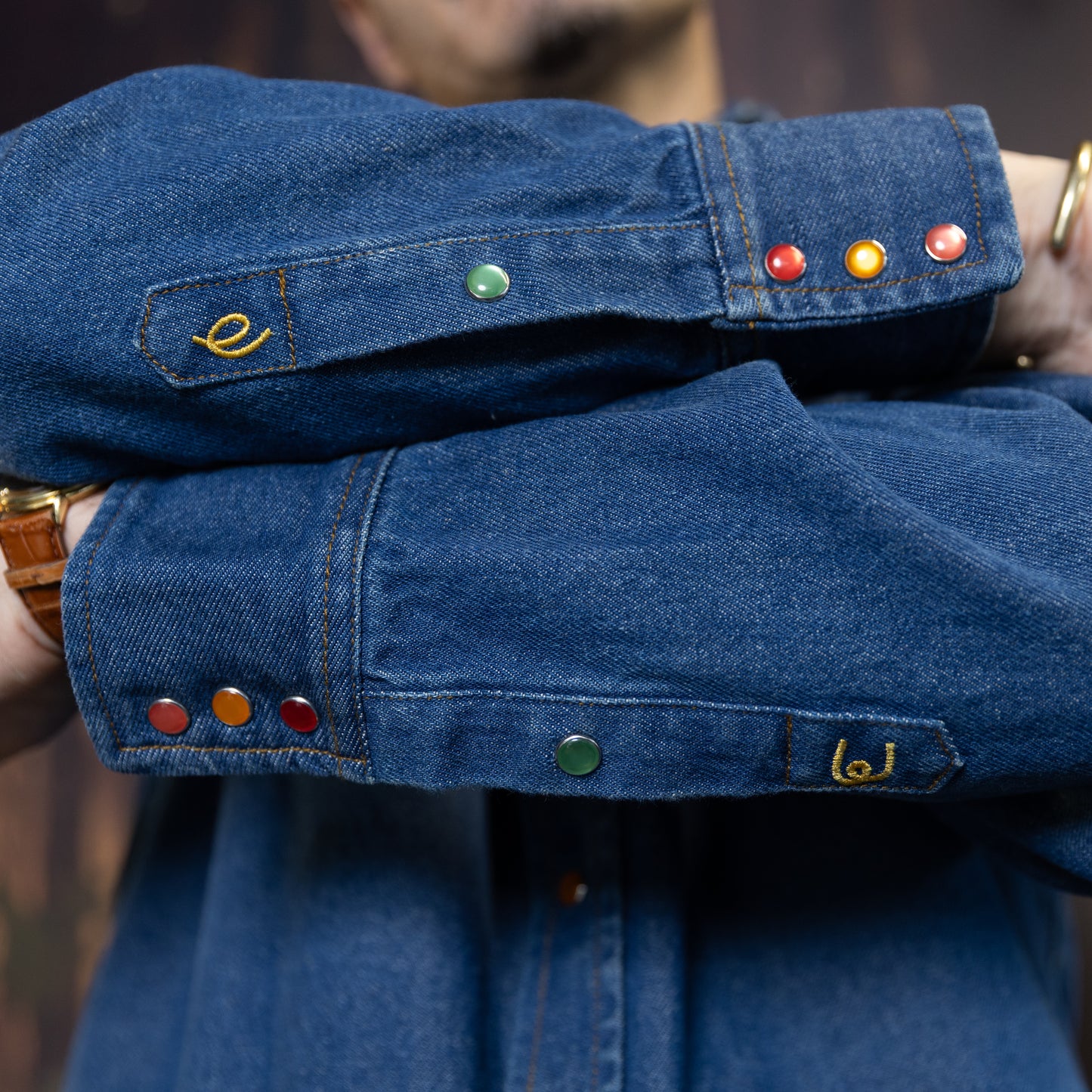 Your Flowers Denim Shirt cuff button detail