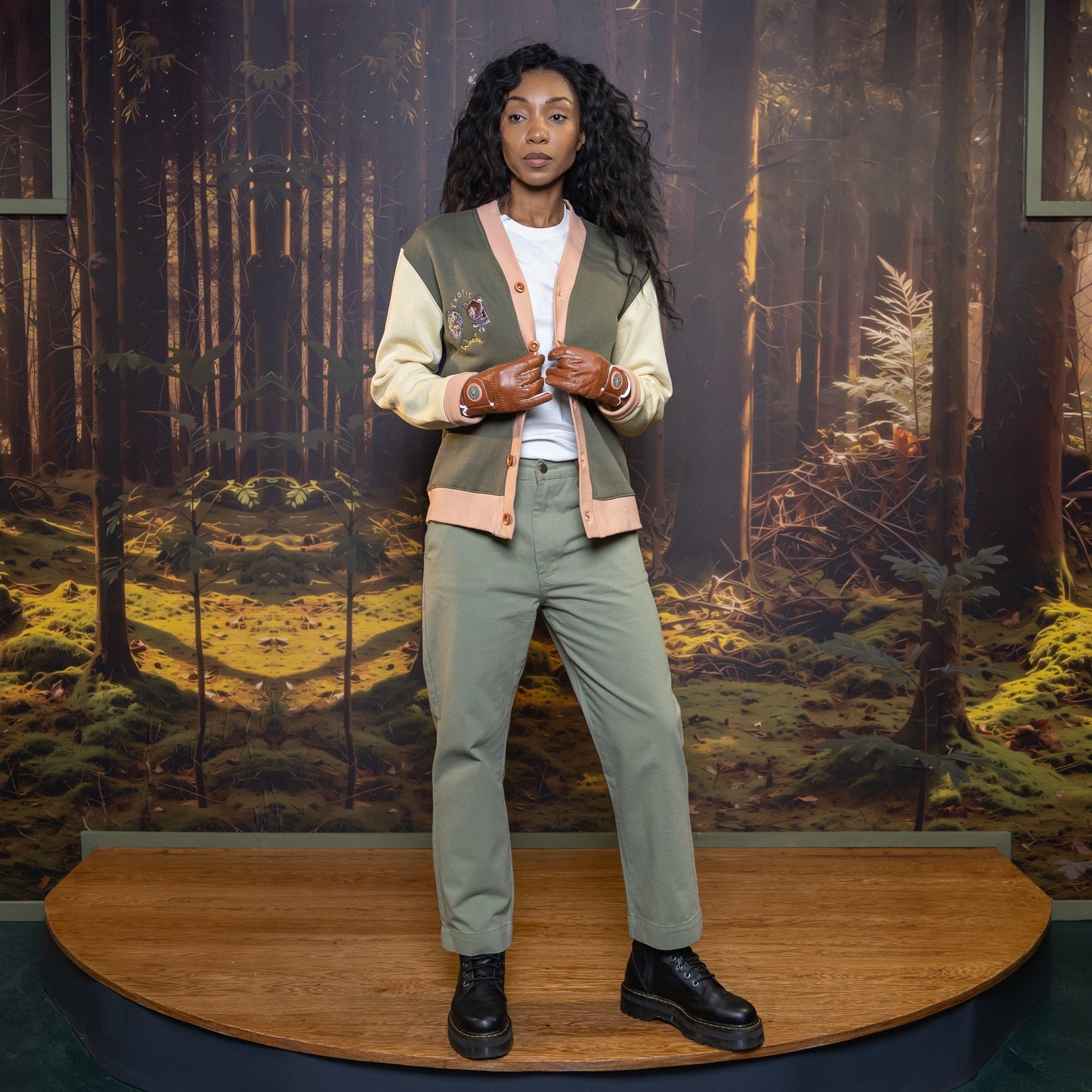 Green Twill Explorer Pant on model