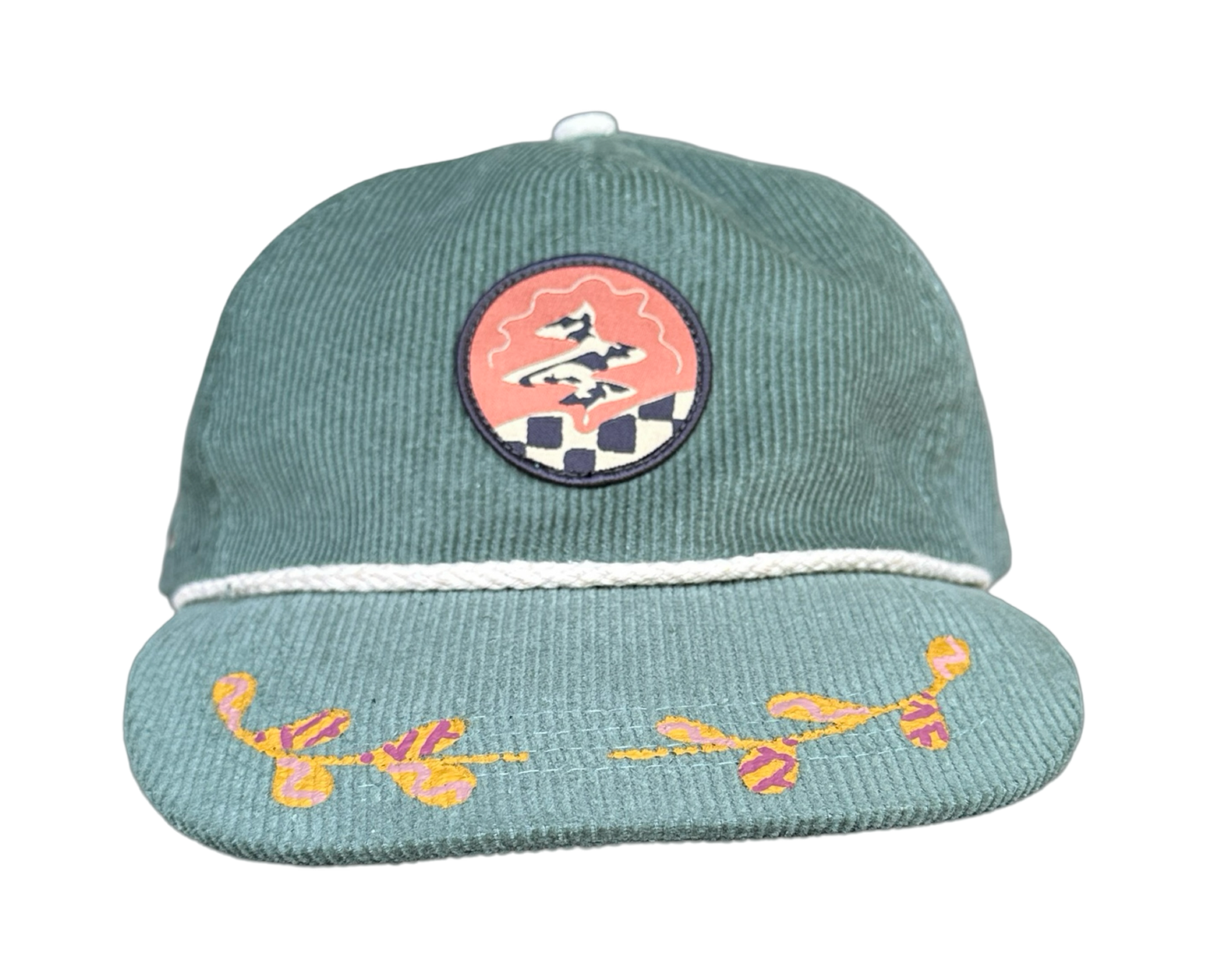 Hand-Painted Green Cord Explorer Hat front view