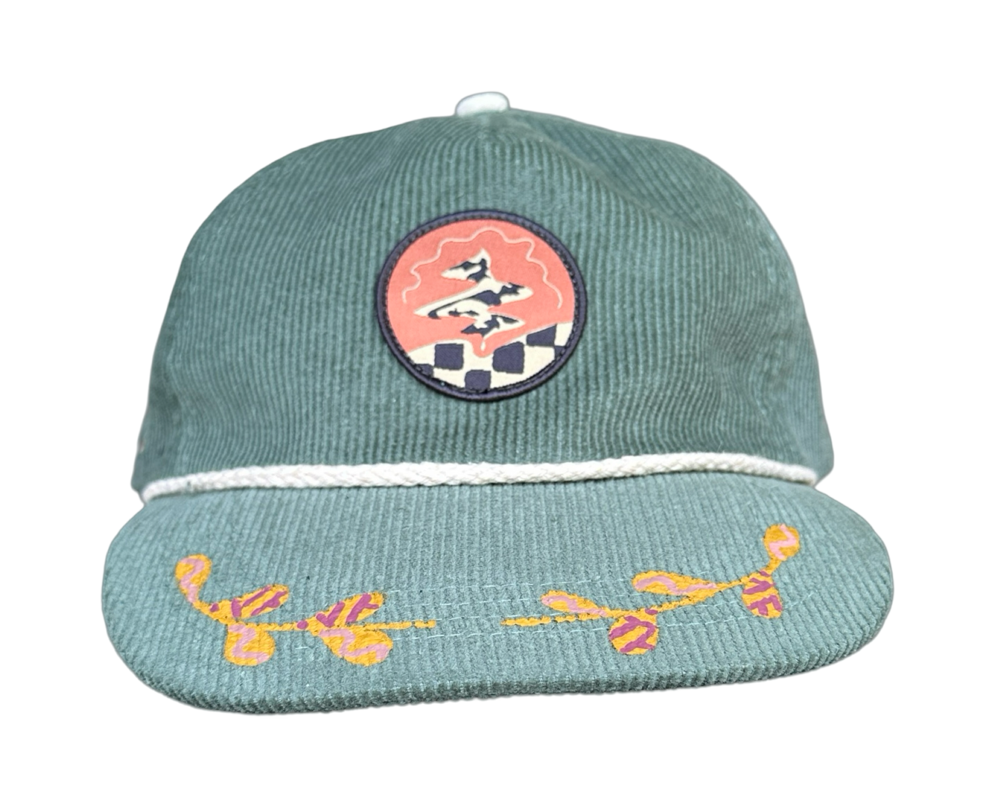 Hand-Painted Green Cord Explorer Hat front view