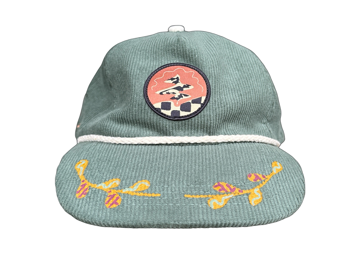 Hand-Painted Green Cord Explorer Hat front view