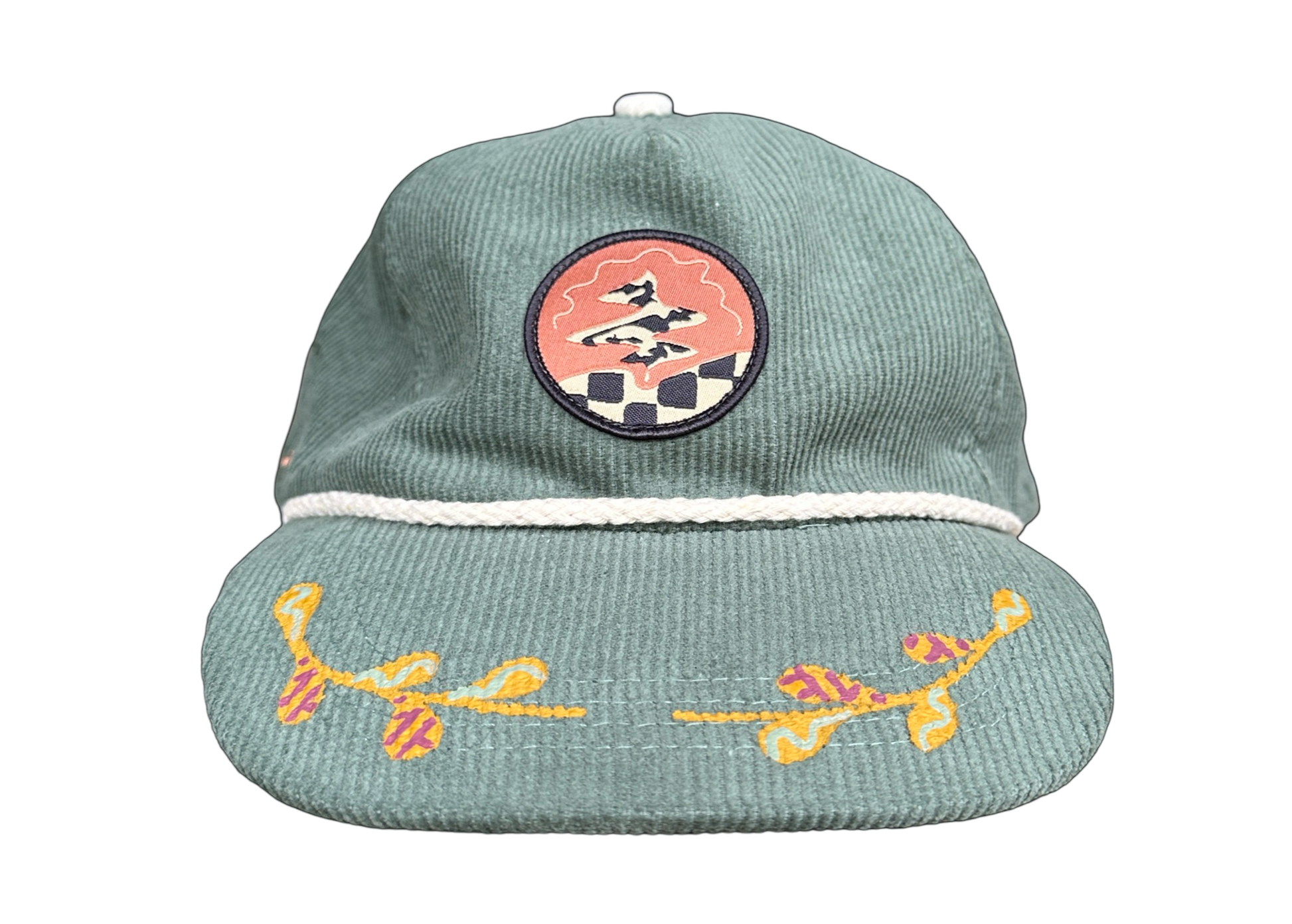 Hand-Painted Green Cord Explorer Hat front view