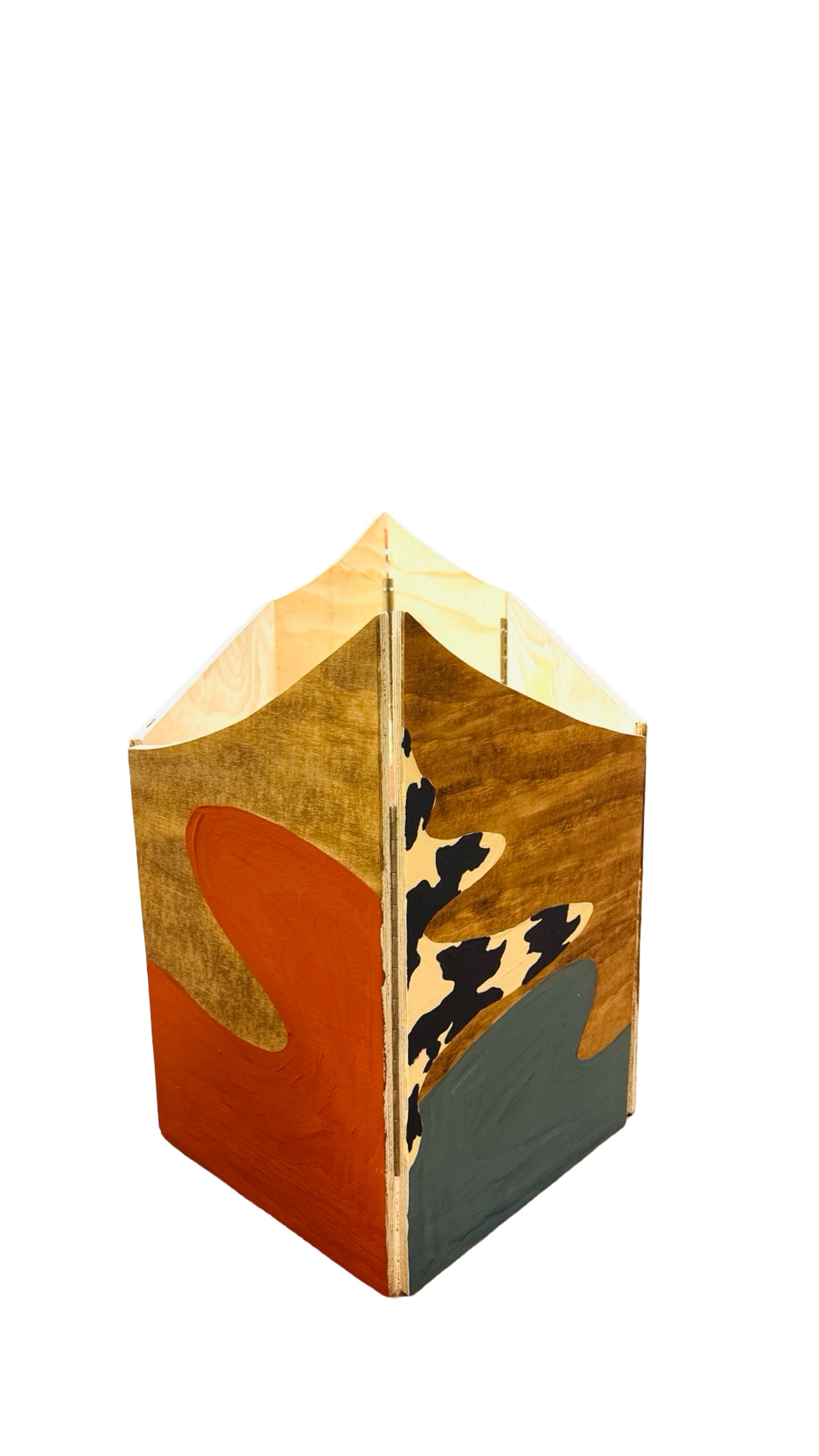 Painted and stained plywood boat by Russ Rubin - front view