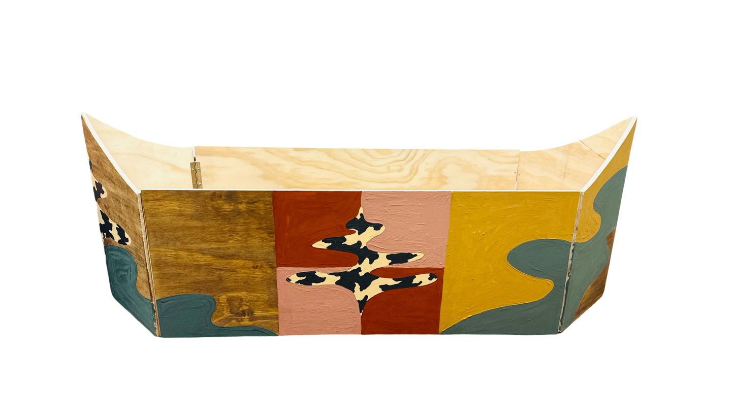 Painted and stained plywood boat by Russ Rubin - side view