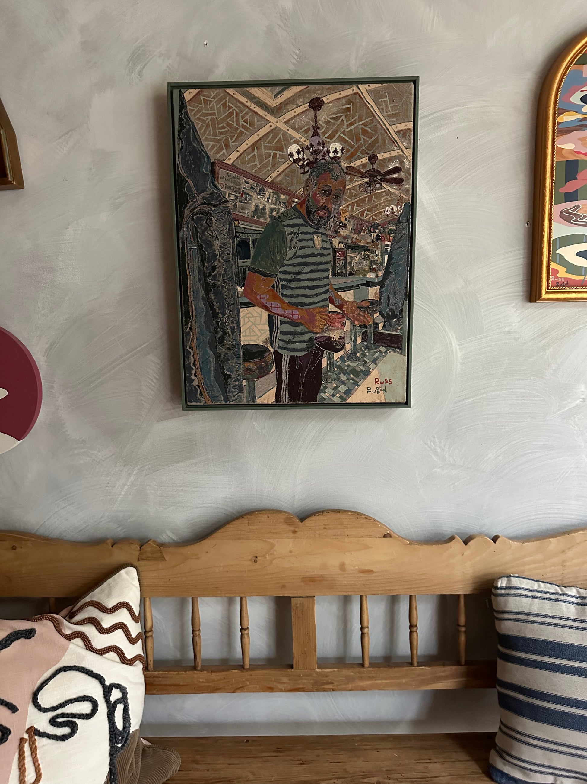 Portrait of man in diner by Russ Rubin - front view on wall