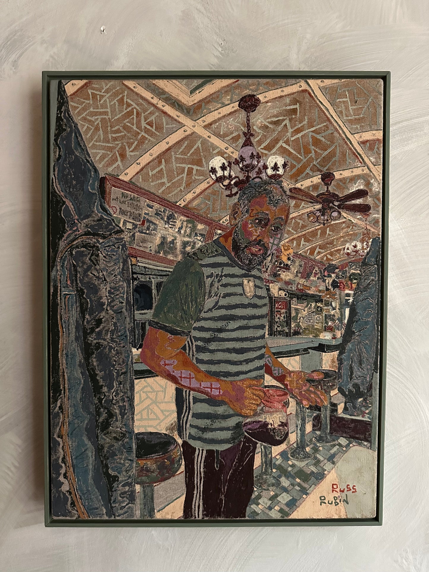 Portrait of man in diner by Russ Rubin - front view on wall
