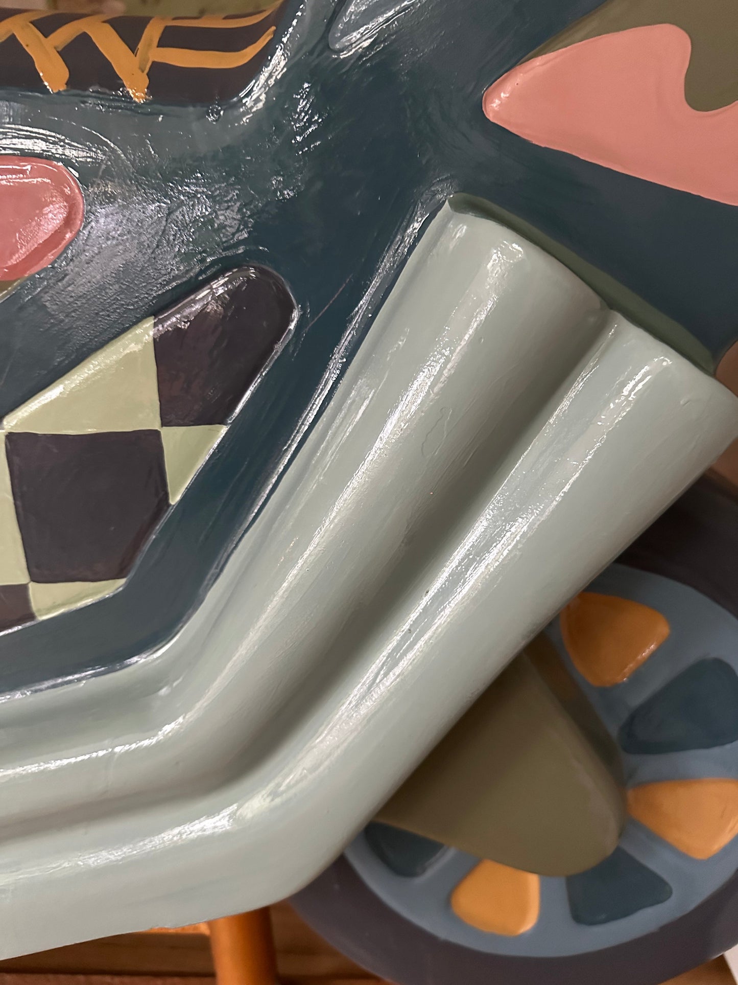 Hand painted motorcycle kiddie ride by Russ Rubin - detail view