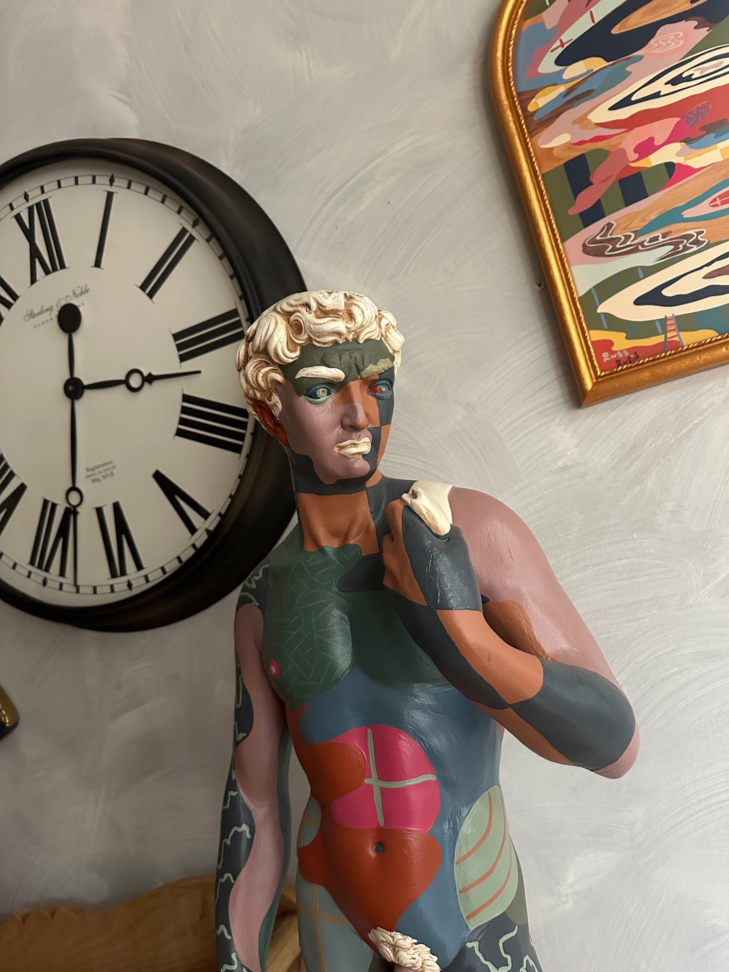 Hand painted David sculpture by Russ Rubin - detail view