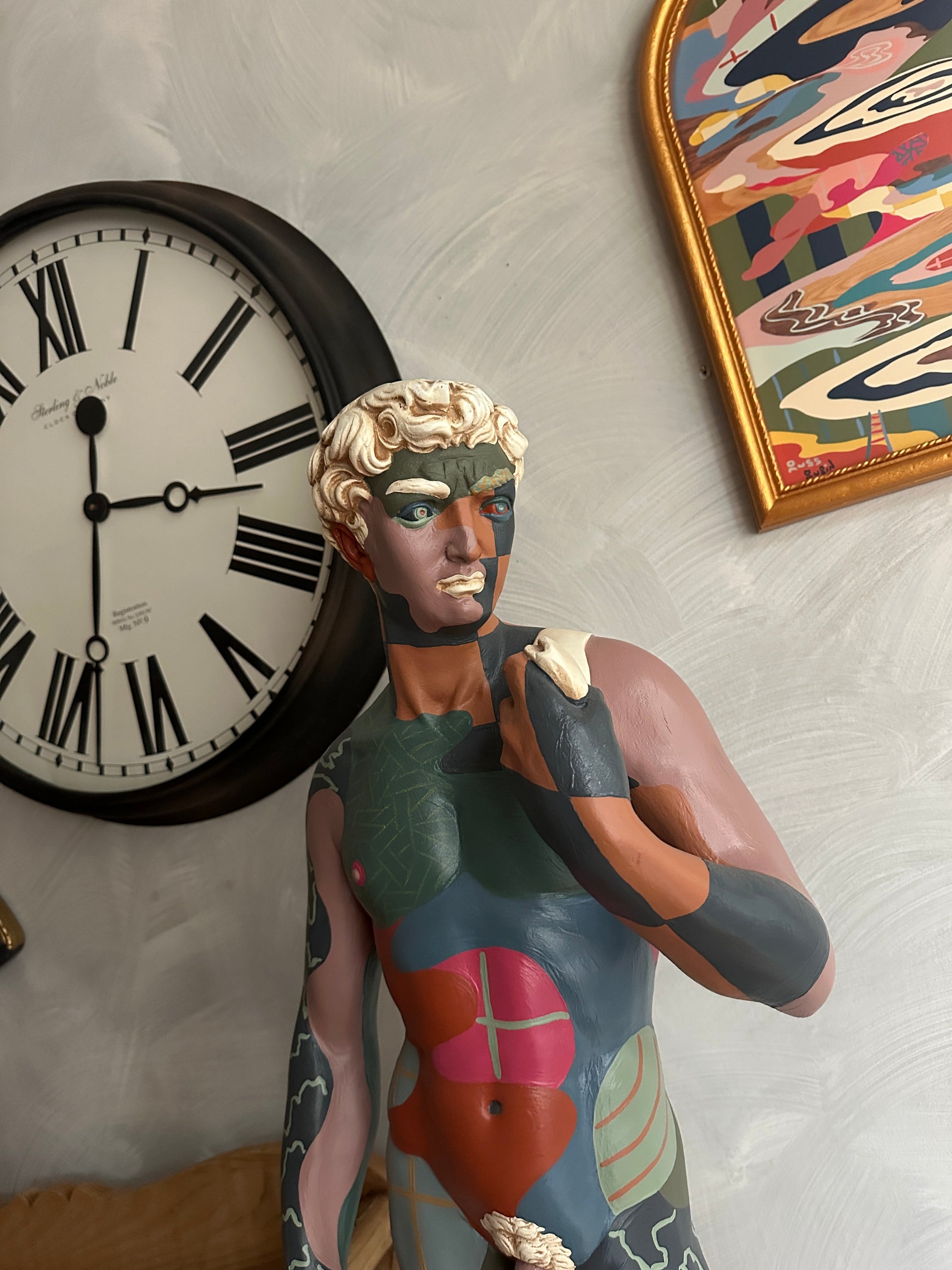 Hand painted David sculpture by Russ Rubin - detail view