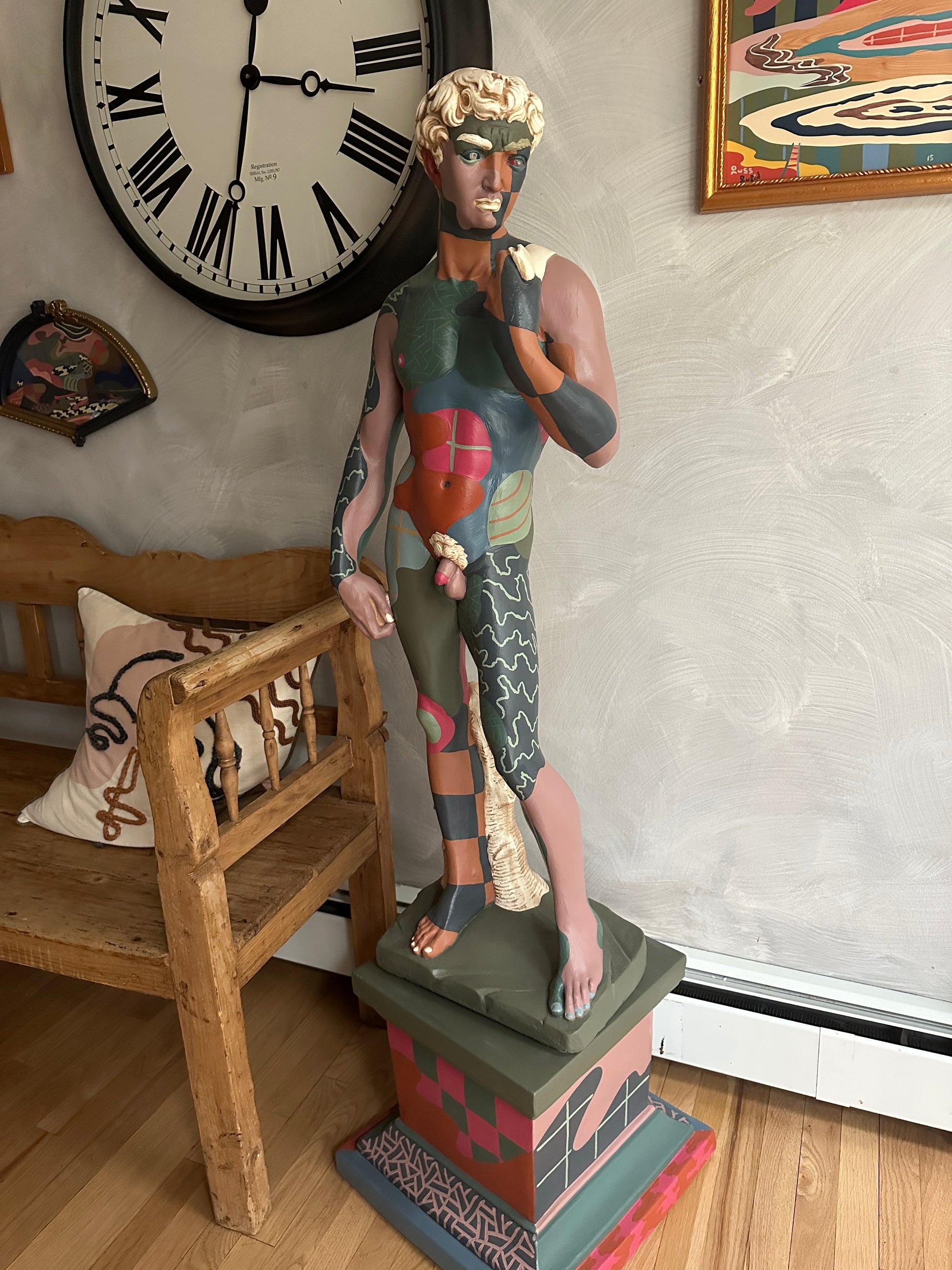 Hand painted David sculpture by Russ Rubin - front angle view