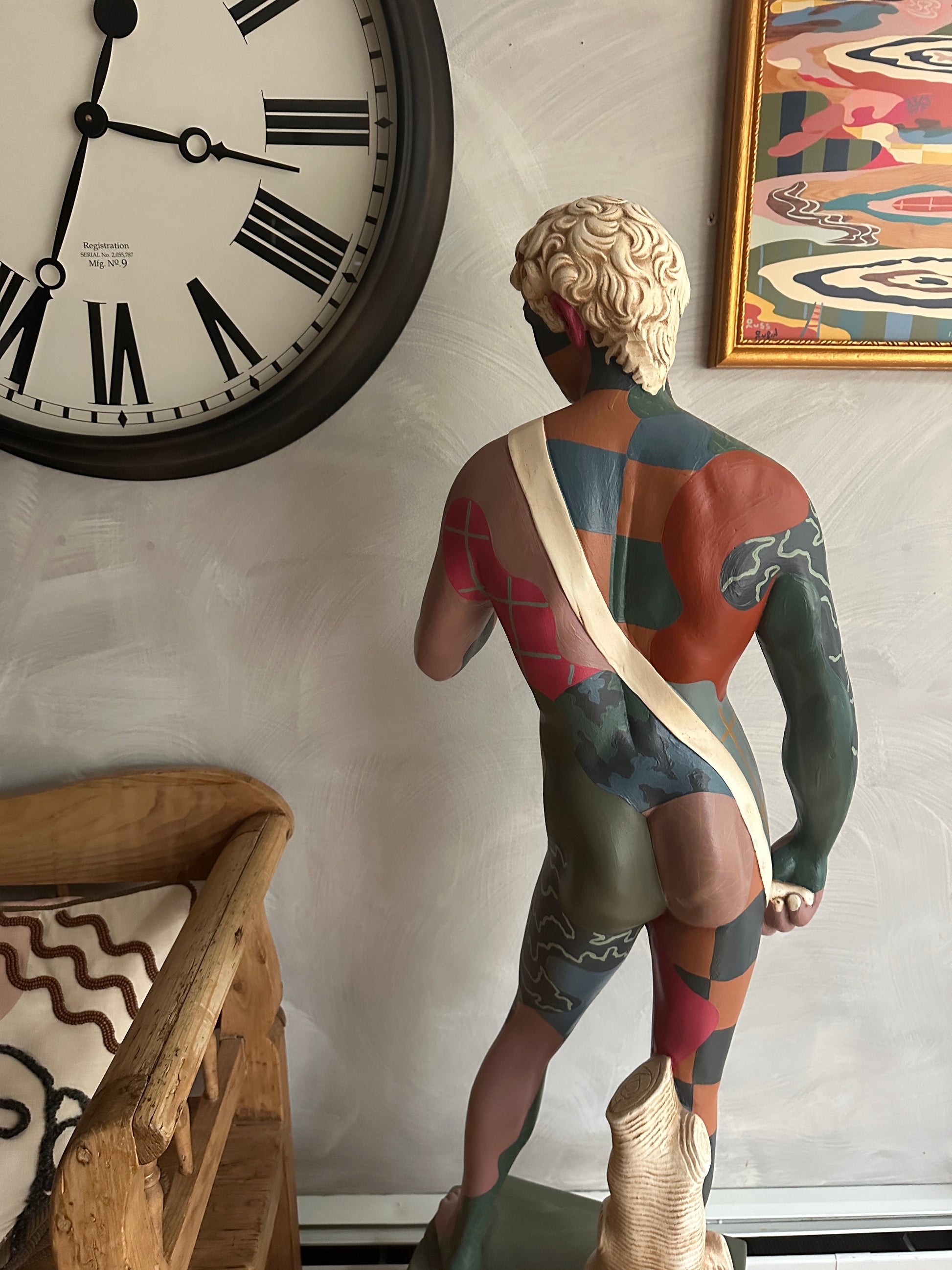 Hand painted David sculpture by Russ Rubin - back detail view
