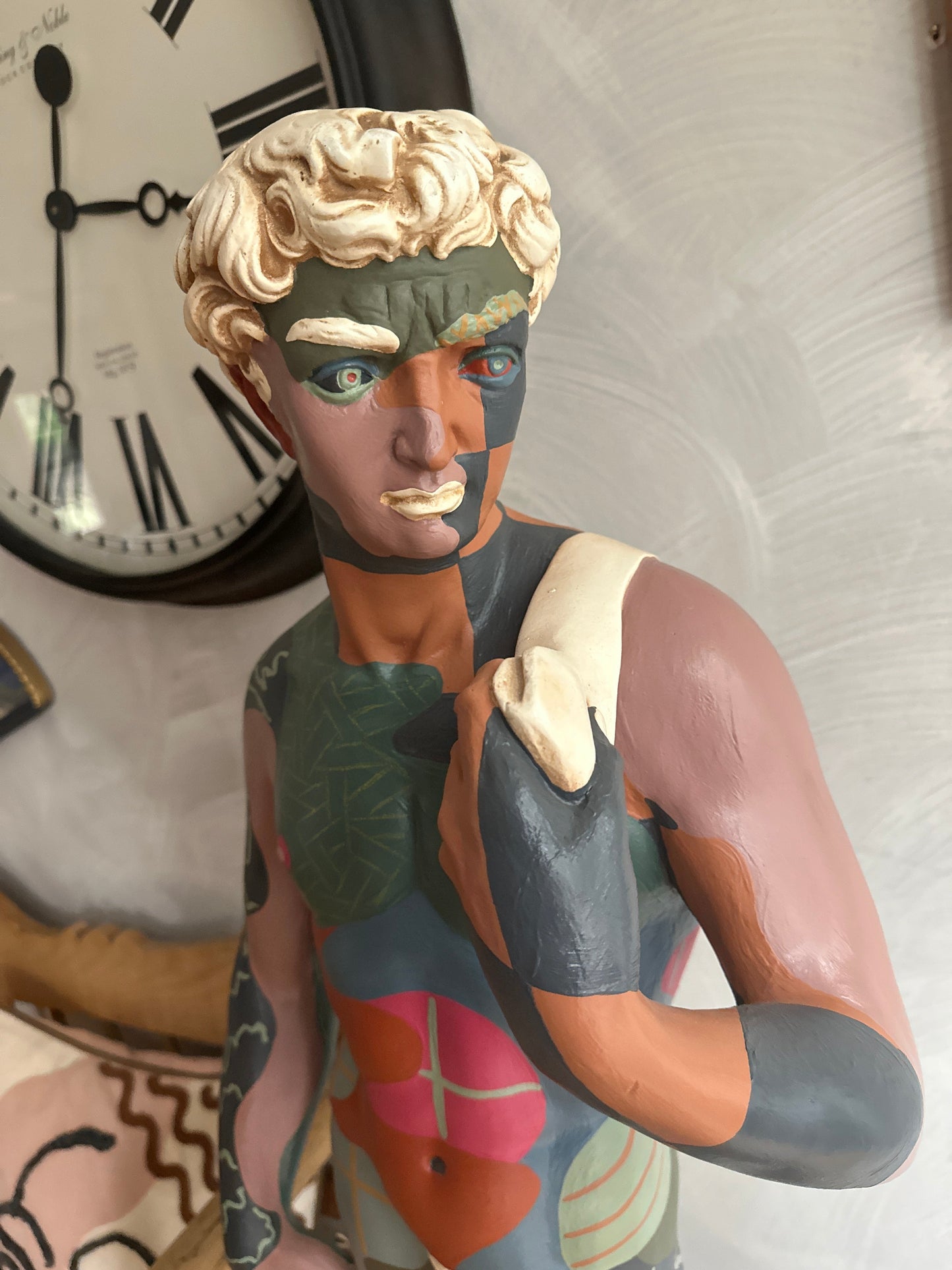 Hand painted David sculpture by Russ Rubin - detail view
