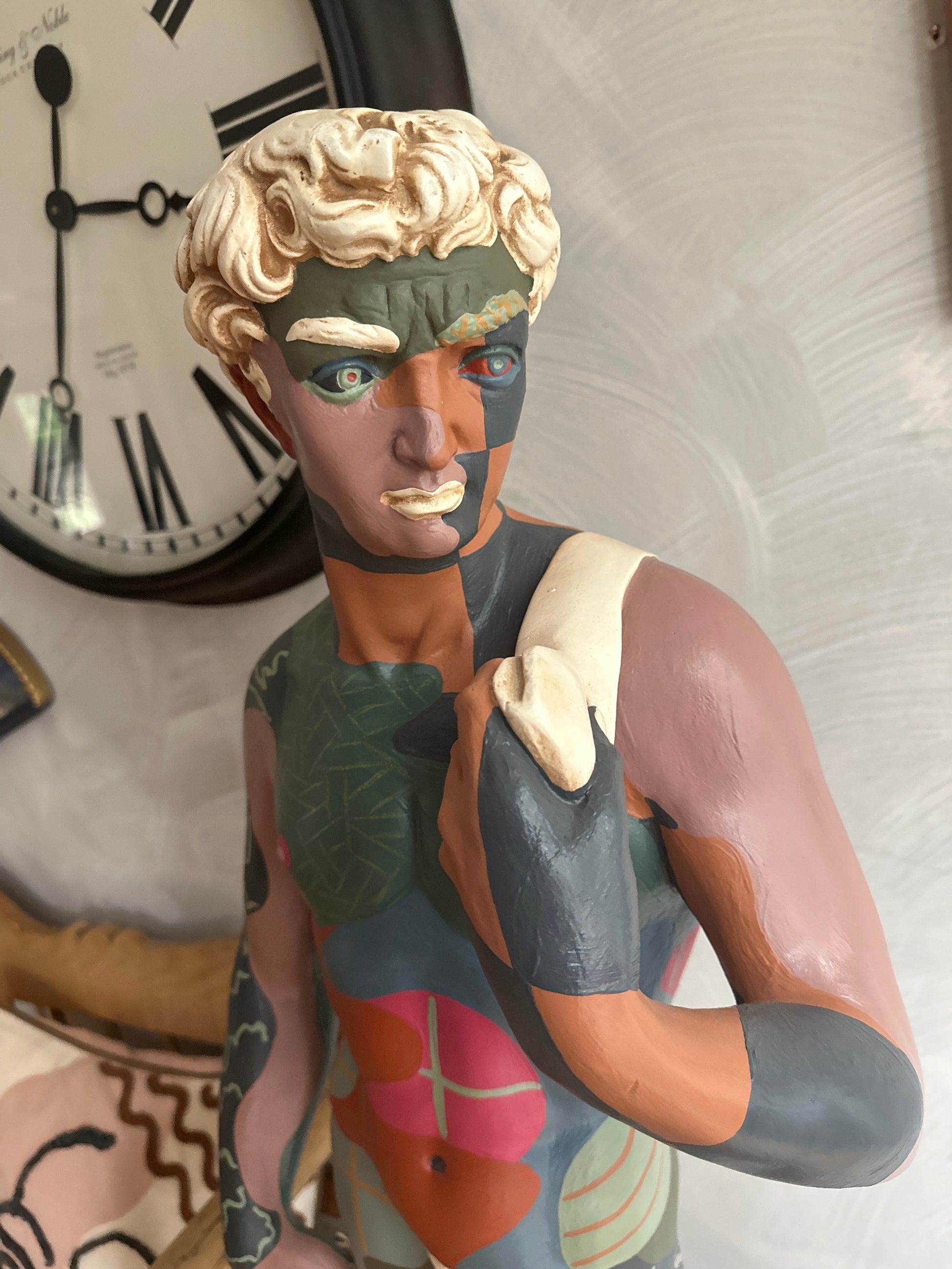 Hand painted David sculpture by Russ Rubin - detail view