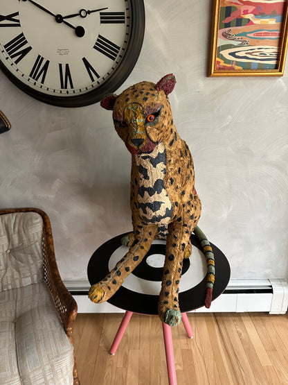Hand painted large Cheetah stuffed animal sculpture by Russ Rubin - front view