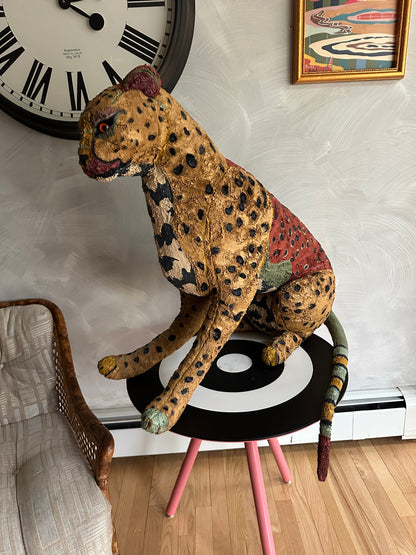Hand painted large Cheetah stuffed animal sculpture by Russ Rubin - side view
