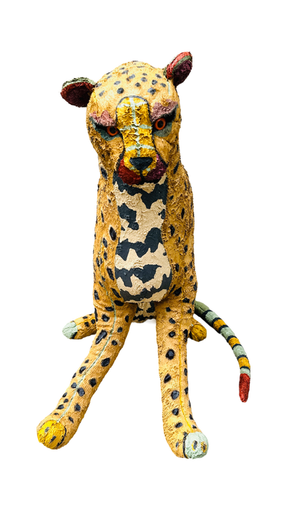 Hand painted large Cheetah stuffed animal sculpture by Russ Rubin - front view