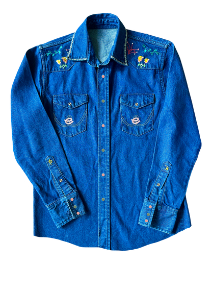 Your Flowers Embroidered Denim Shirt