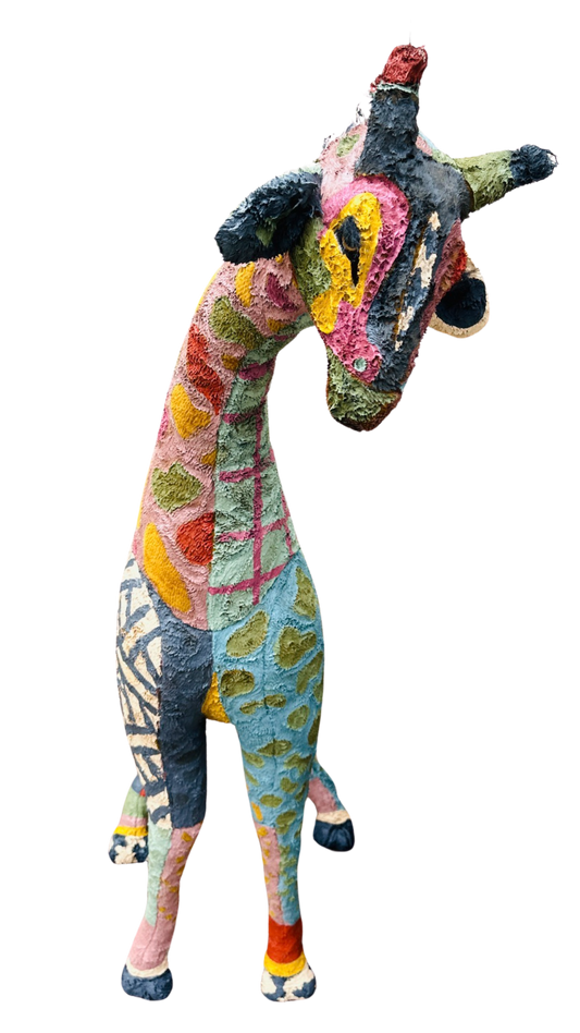 Hand painted large Giraffe stuffed animal sculpture by Russ Rubin - front view