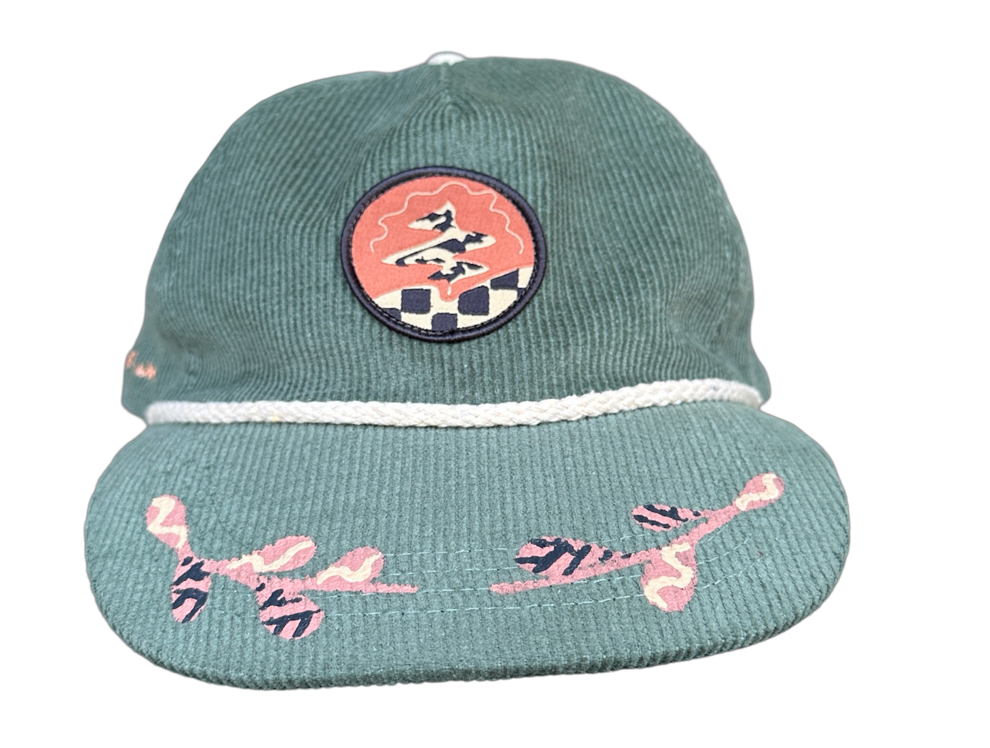 Hand-Painted Green Cord Explorer Hat front view