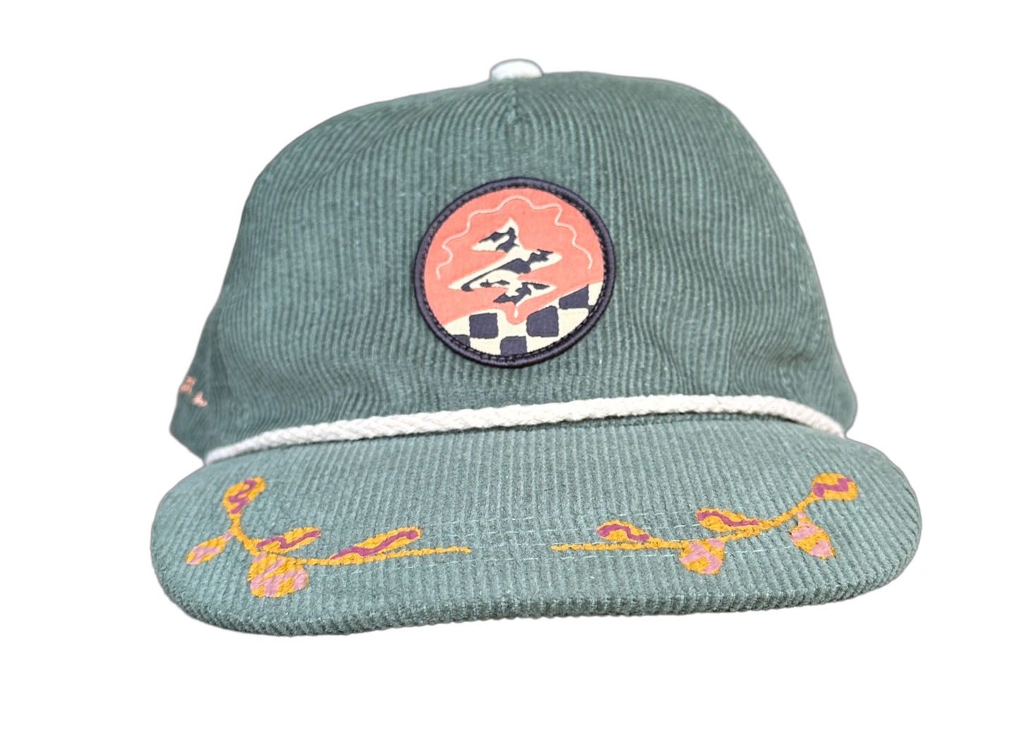 Hand-Painted Green Cord Explorer Hat front view