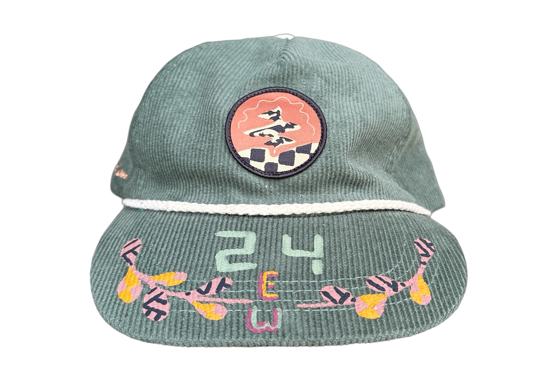 Hand-Painted Green Cord Explorer Hat front view