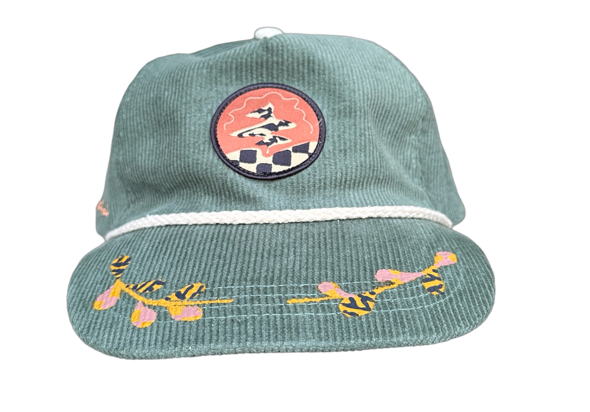 Hand-Painted Green Cord Explorer Hat front view