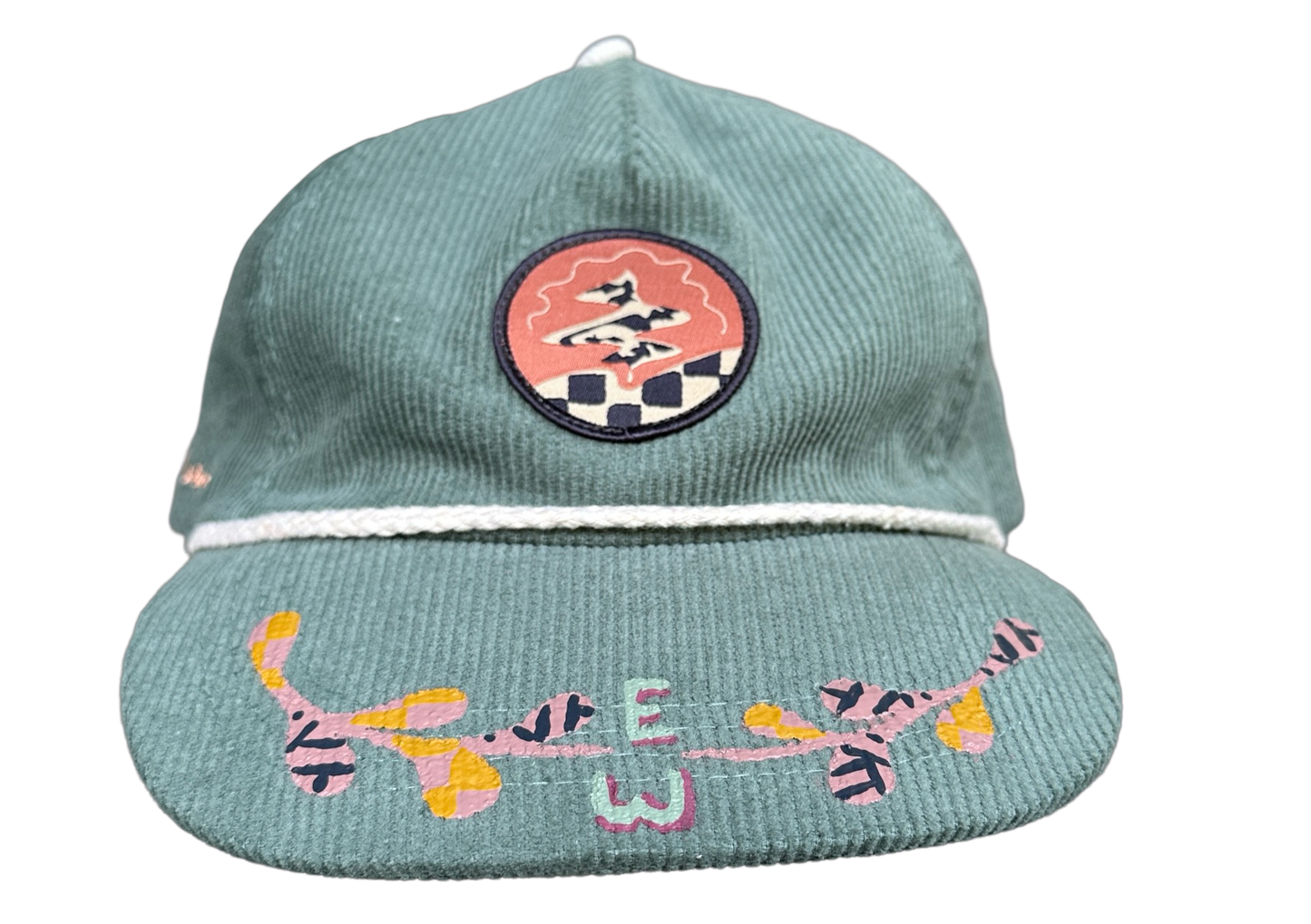 Hand-Painted Green Cord Explorer Hat front view