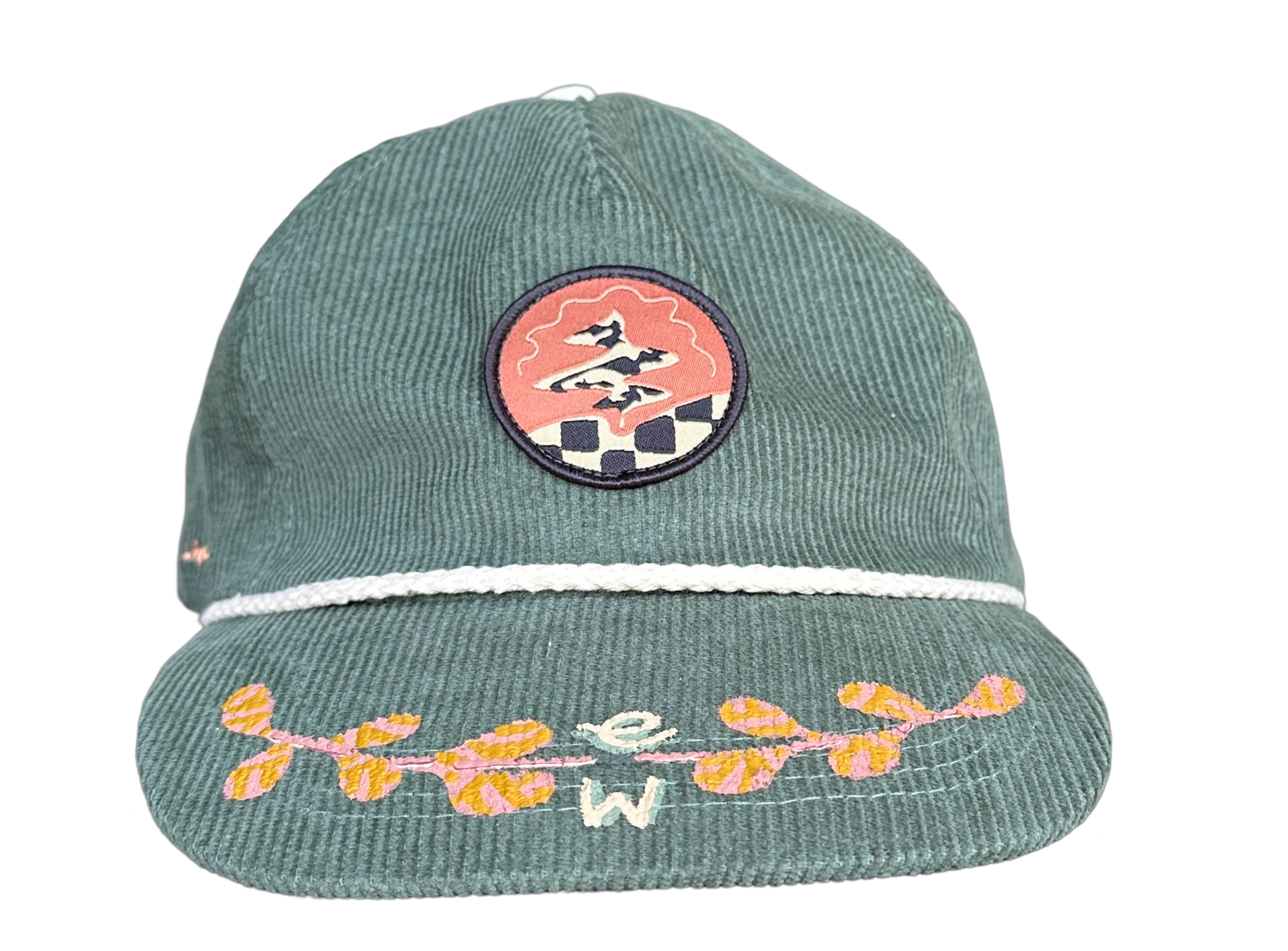 Hand-Painted Green Cord Explorer Hat front view