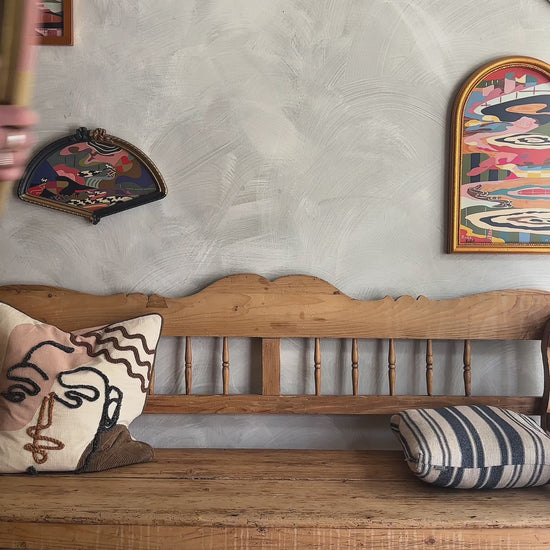 Video of Russ Rubin discussing his abstract landscape painting on wood in vintage frame