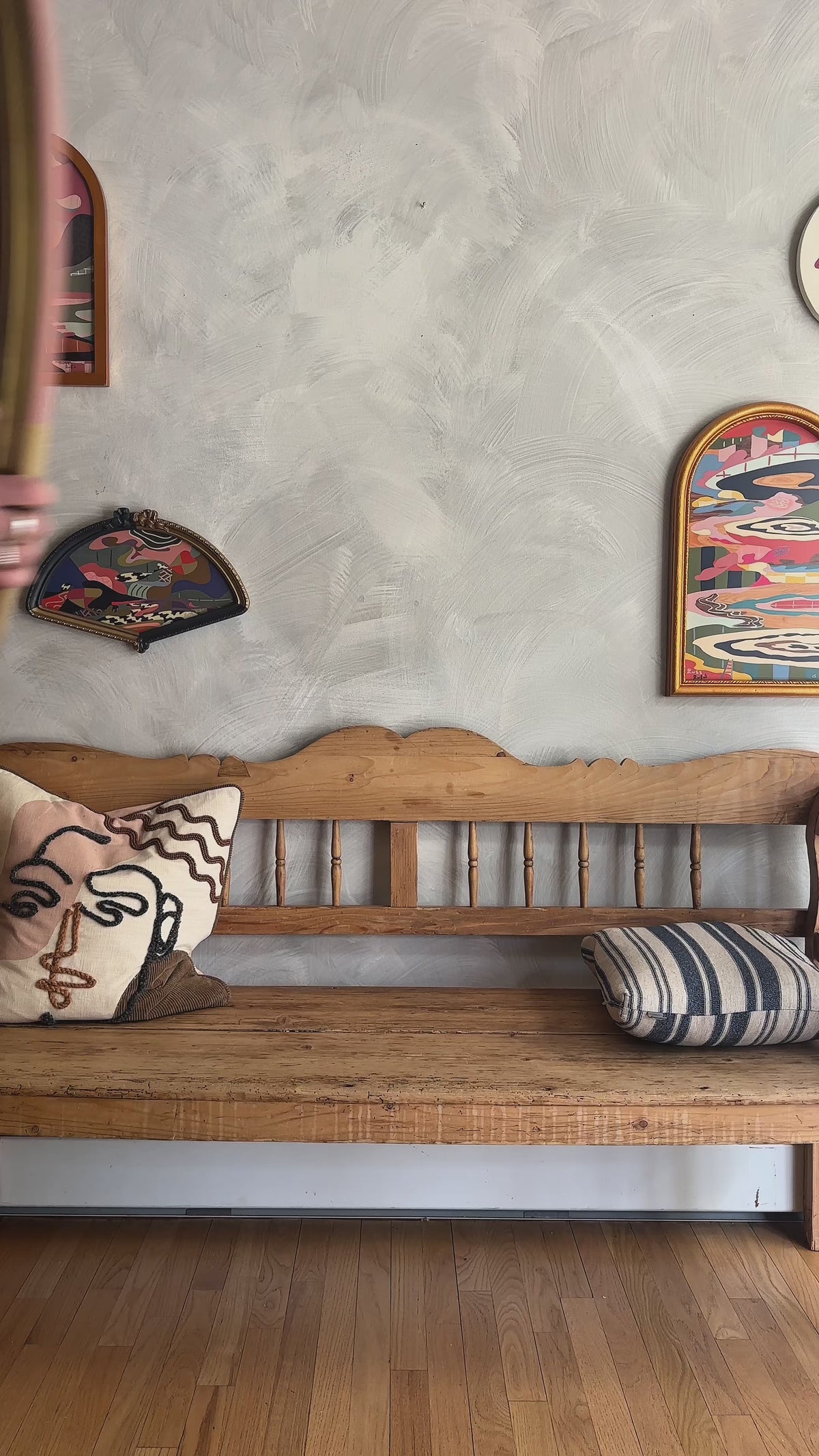 Video of Russ Rubin discussing his abstract landscape painting on wood in vintage frame