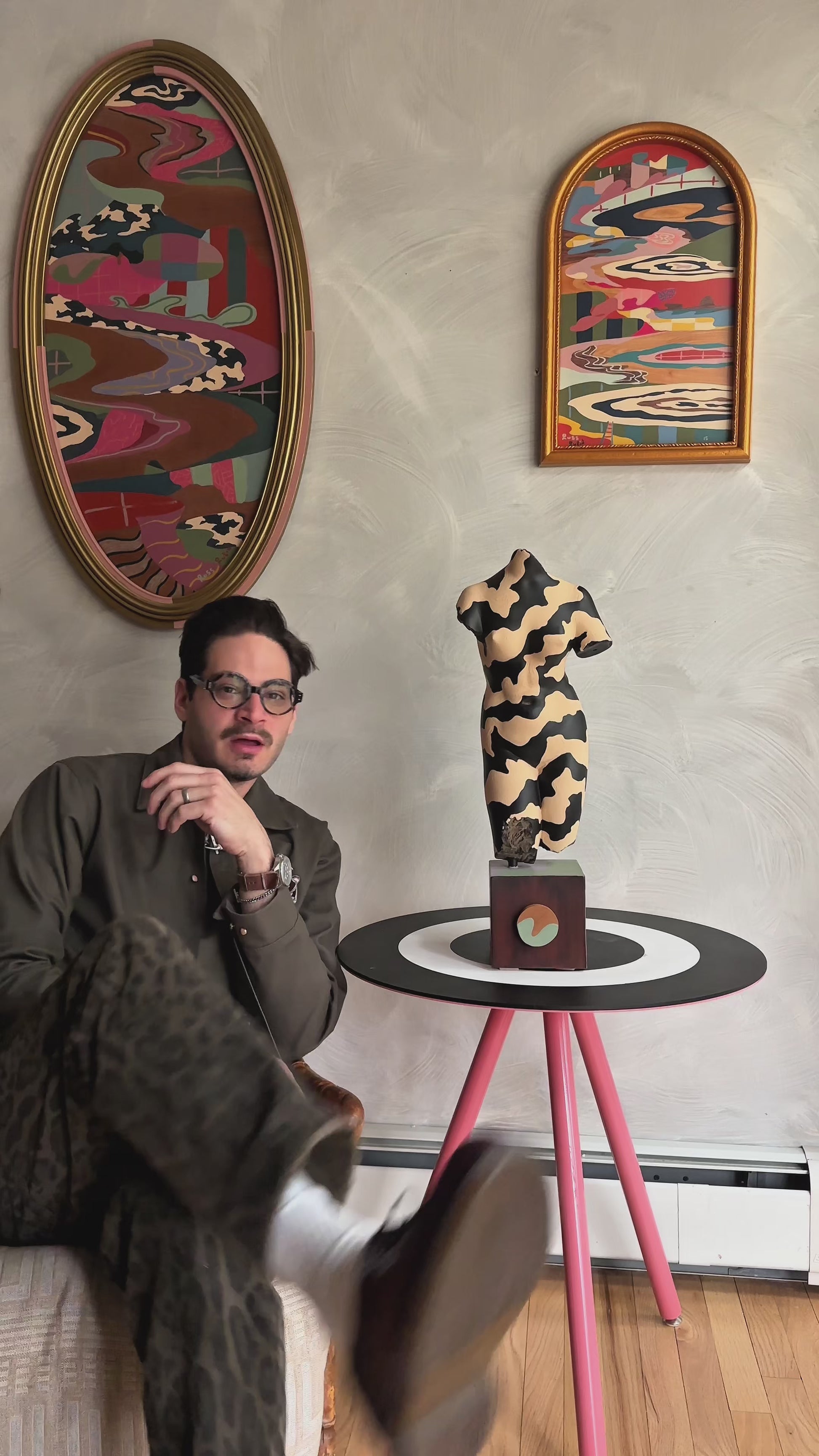 Video of Russ Rubin discussing his hand painted female torso sculpture 