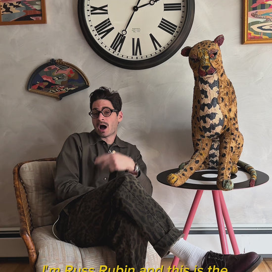 Video of Russ Rubin discussing his hand painted large Cheetah stuffed animal sculpture