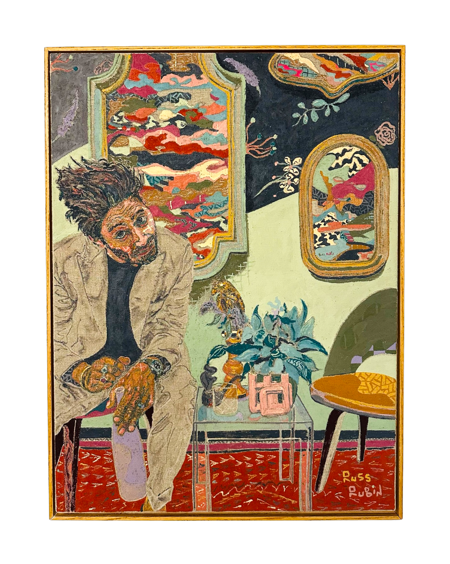 Self portrait on linen by Russ Rubin - front view