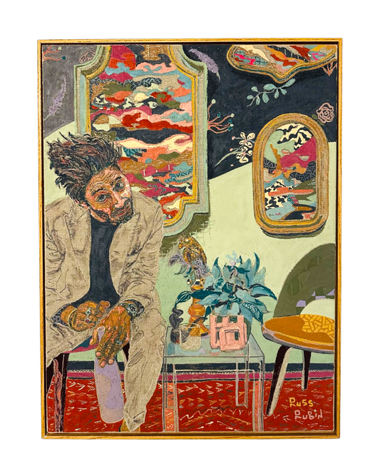 Self portrait on linen by Russ Rubin - front view
